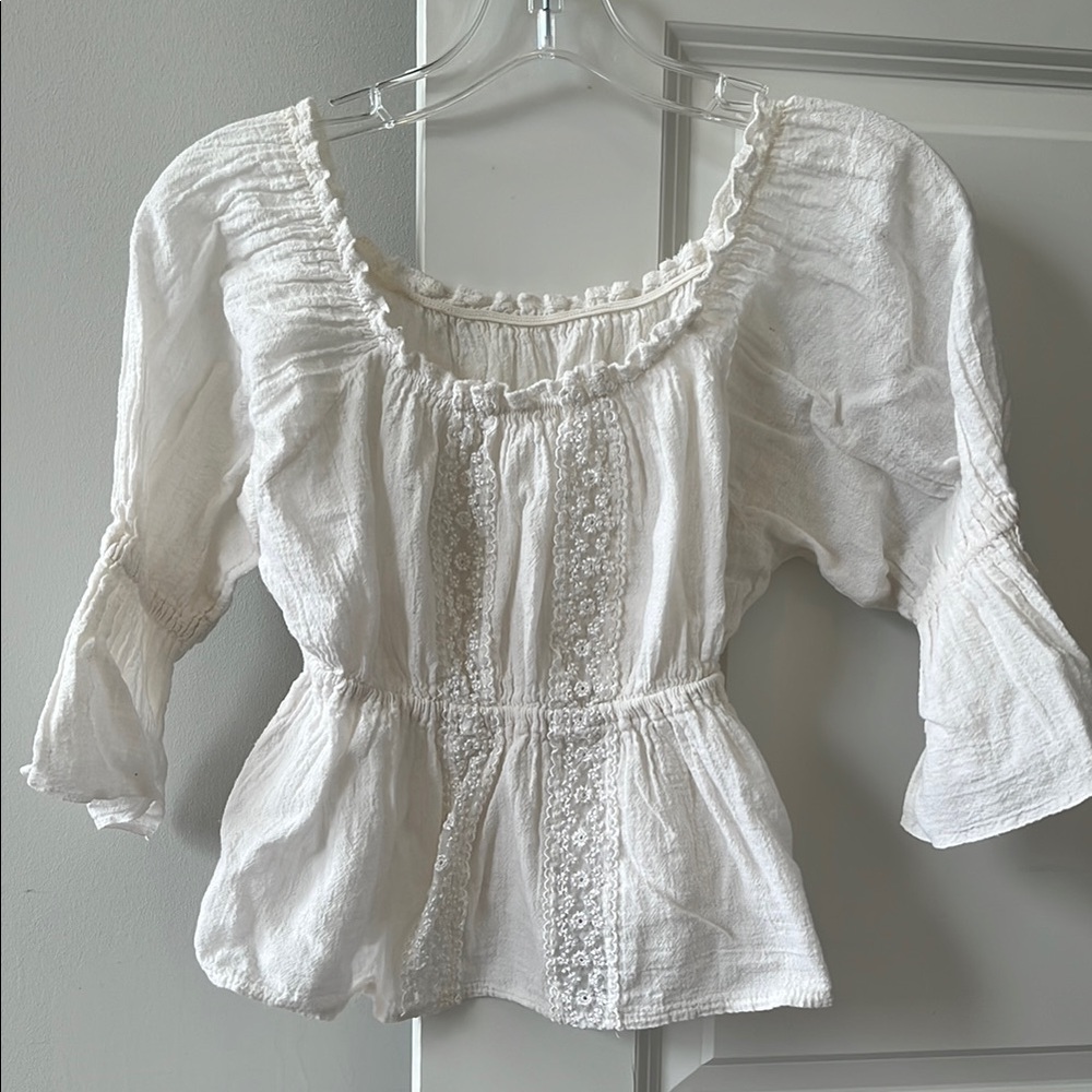 VINTAGE Style White Cotton Gauze Boho Top
